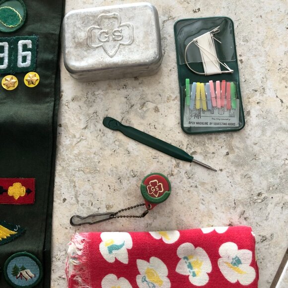 Vintage 60s 70s girl scout sash merit badges pins Scarf Songbook Soap Lot Bundle - Picture 7 of 7